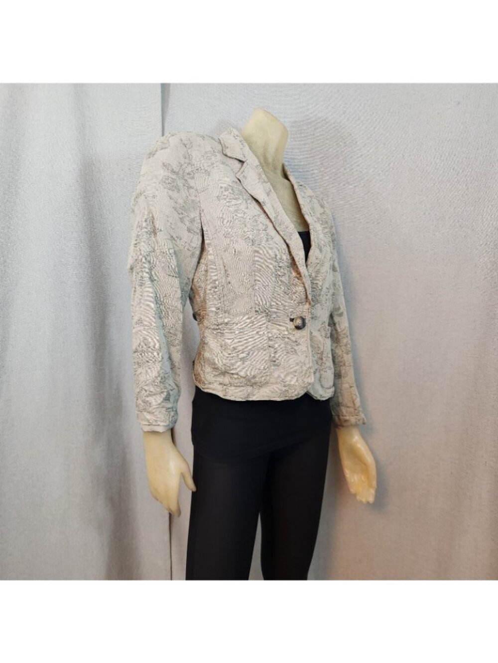 Coldwater Creek Beige Floral Button Long Sleeve Jacket Blazer Top Petite 14 14P - Picture 5 of 6